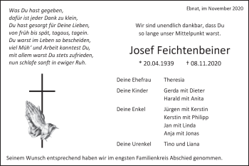 Traueranzeige von Josef Feichtenbeiner von Schwäbische Post