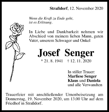 Traueranzeige von Josef Senger von Gmünder Tagespost
