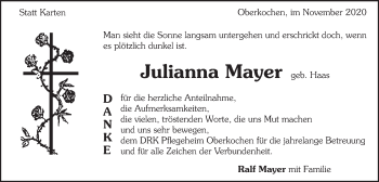 Traueranzeige von Julianna Mayer von Schwäbische Post
