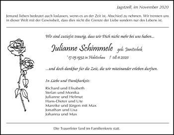 Traueranzeige von Julianne Schimmele von Schwäbische Post