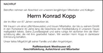Traueranzeige von Konrad Kopp von Schwäbische Post