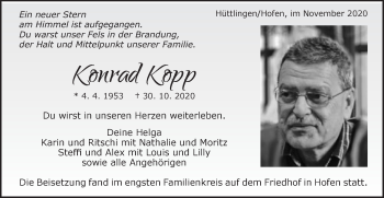 Traueranzeige von Konrad Kopp von Schwäbische Post