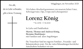 Traueranzeige von Lorenz König von Gmünder Tagespost