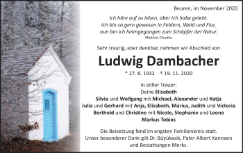 Traueranzeige von Ludwig Dambacher von Schwäbische Post