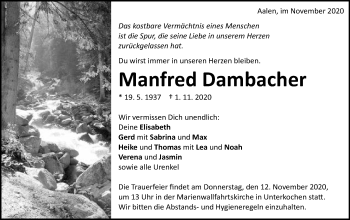 Traueranzeige von Manfred Dambacher von Schwäbische Post