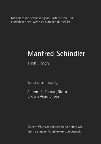 Traueranzeige von Manfred Schindler von Schwäbische Post