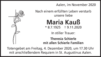Traueranzeige von Maria Kauß von Schwäbische Post