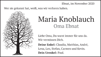 Traueranzeige von Maria Knoblauch von Schwäbische Post