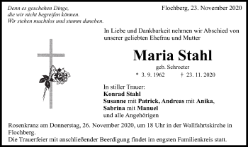 Traueranzeige von Maria Stahl von Schwäbische Post