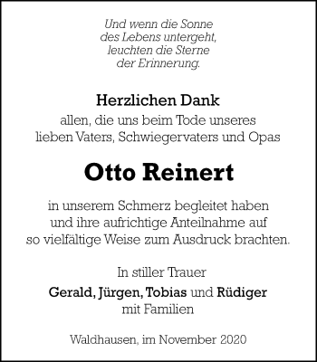 Traueranzeige von Otto Reinert von Gmünder Tagespost