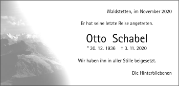 Traueranzeige von Otto Schabel von Gmünder Tagespost