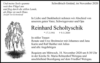 Traueranzeige von Reinhard Scholtyschik von Gmünder Tagespost
