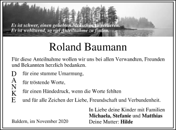 Traueranzeige von Roland Baumann von Schwäbische Post