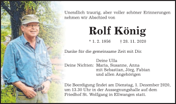 Traueranzeige von Rolf König von Schwäbische Post