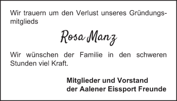 Traueranzeige von Rosa Manz von Schwäbische Post