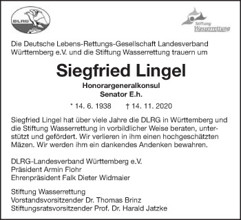 Traueranzeige von Siegfried Lingel von Schwäbische Post