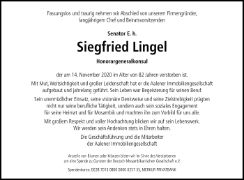 Traueranzeige von Siegfried Lingel von Schwäbische Post