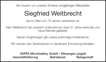 Traueranzeige von Siegfried Weitbrecht von Schwäbische Post
