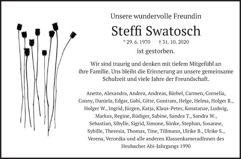  Traueranzeige für Steffi Swatosch vom 14.11.2020 aus Gmünder Tagespost