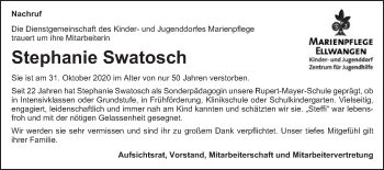 Traueranzeige von Stephanie Swatosch von Schwäbische Post
