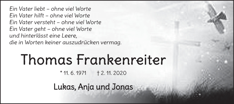  Traueranzeige für Thomas Frankenreiter vom 04.11.2020 aus Schwäbische Post