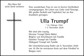 Traueranzeige von Ulla Trumpf von Gmünder Tagespost