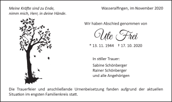Traueranzeige von Ute Frei von Schwäbische Post