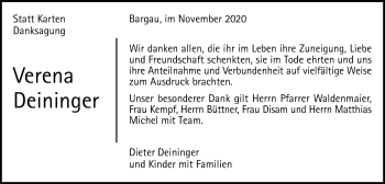 Traueranzeige von Verena Deininger von Gmünder Tagespost