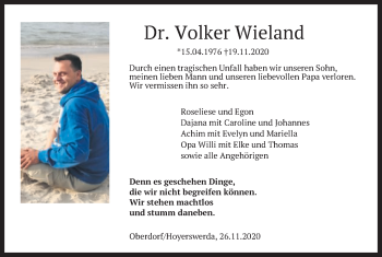 Traueranzeige von Volker Wieland von Schwäbische Post