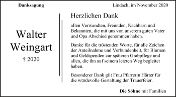 Traueranzeige von Walter Weingart von Gmünder Tagespost