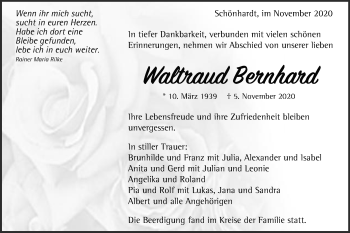 Traueranzeige von Waltraud Bernhard von Gmünder Tagespost