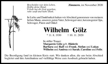 Traueranzeige von Wilhelm Gölz von Gmünder Tagespost