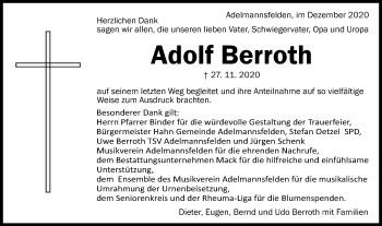 Traueranzeige von Adolf Berroth von Schwäbische Post