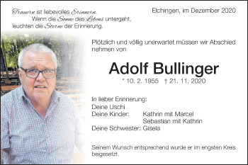 Traueranzeige von Adolf Bullinger von Schwäbische Post