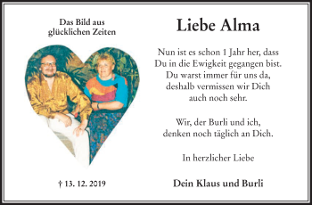 Traueranzeige von Alma Renz-Opitz von Schwäbische Post