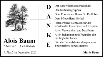 Traueranzeige von Alois Baum von Gmünder Tagespost