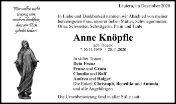 Traueranzeige von Anne Knöpfle von Gmünder Tagespost