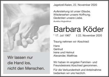 Traueranzeige von Barbara Köder