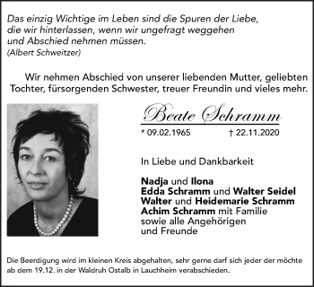 Traueranzeige von Beate Schramm von Amtsblatt_Oko