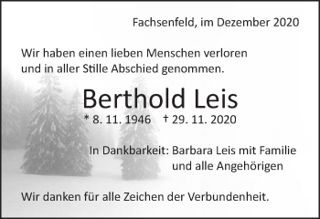 Traueranzeige von Berthold Leis von Schwäbische Post