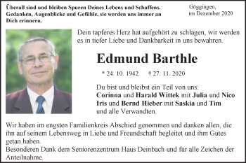 Traueranzeige von Edmund Barthle