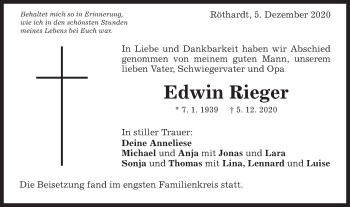 Traueranzeige von Edwin Rieger von Schwäbische Post