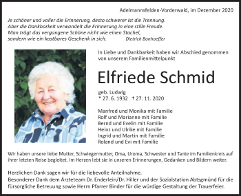 Traueranzeige von Elfriede Schmid von Schwäbische Post