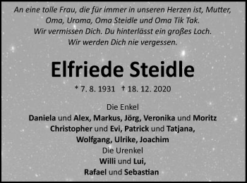Traueranzeige von Elfriede Steidle von Schwäbische Post