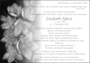 Traueranzeige von Elisabeth Manz von Schwäbische Post