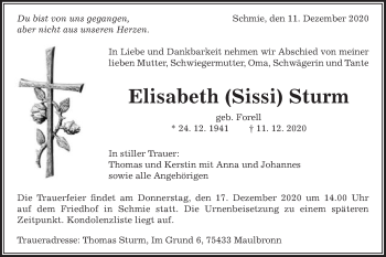 Traueranzeige von Elisabeth Sturm von Schwäbische Post