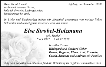 Traueranzeige von Else Strobel-Holzmann von Gmünder Tagespost