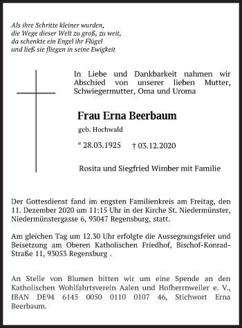 Traueranzeige von Erna Beerbaum von Schwäbische Post