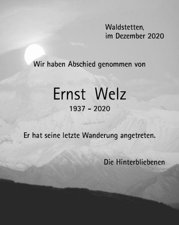 Traueranzeige von Ernst Welz