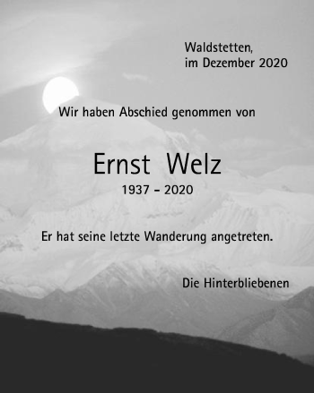 Traueranzeige von Ernst Welz von Gmünder Tagespost